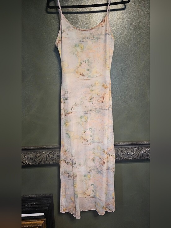 See You Monday Dresses & Skirts - See You Monday Pastel Scenic Print Maxi Dress - Pink, Yellow, Blue